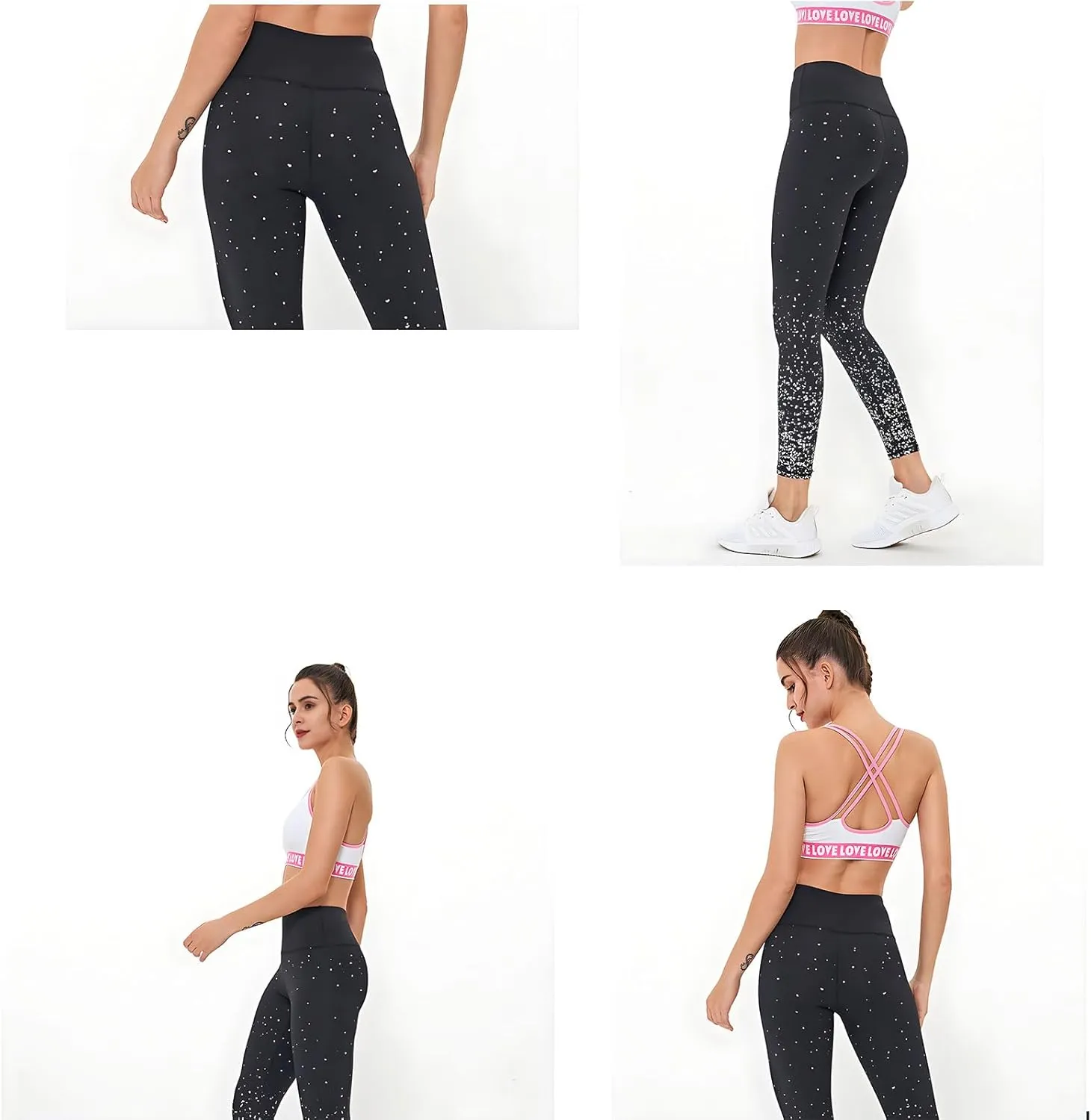 BBY Women's High Waisted Yoga Pants 7/8 Length Leggings with Black foil Stamping