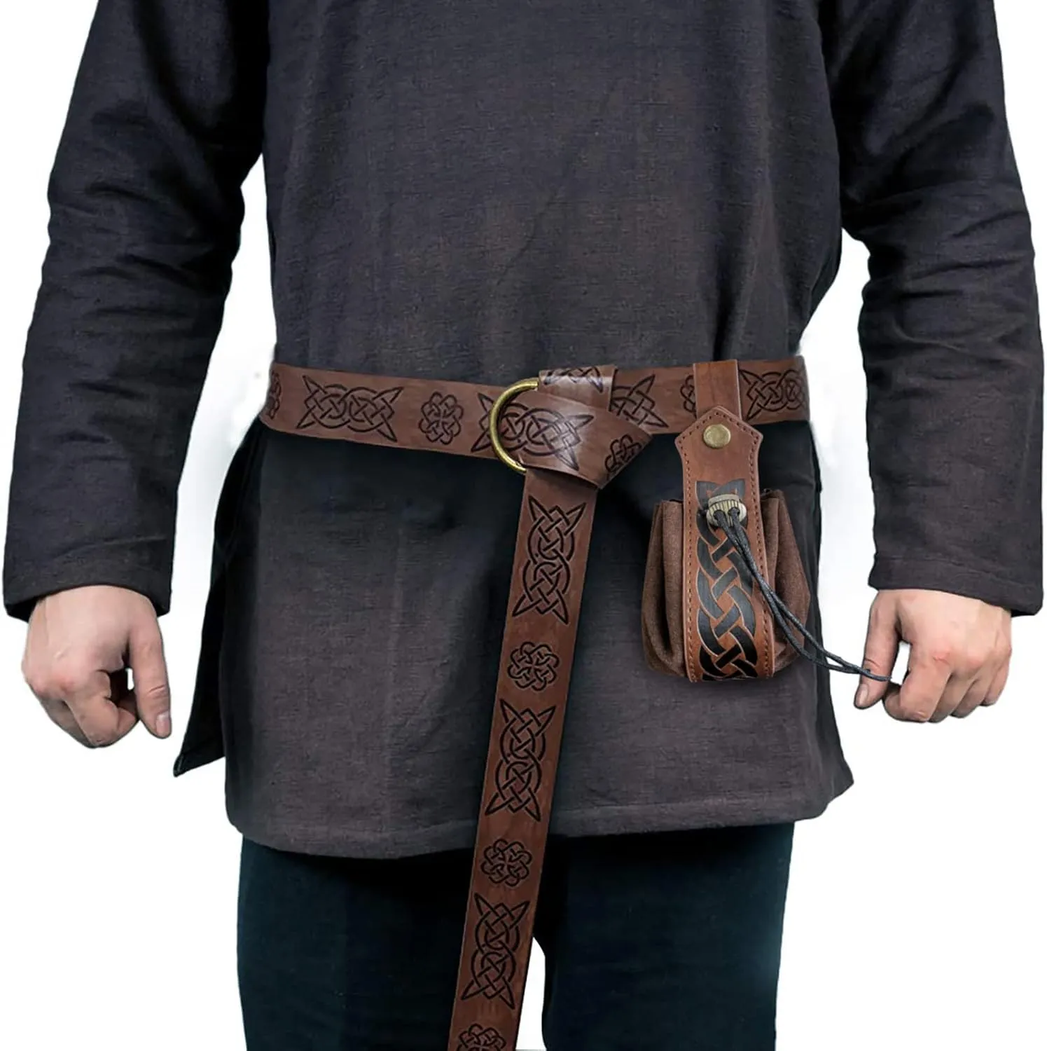 Belt Pouch Waist Bag Fanny Pack Medieval Vintage Leather Pouch Cellphone Holder Holster Carry Belt Purse Pocket Casual Hiking Festival Renaissance Faire Costume Props Travel Wallet (Brown)