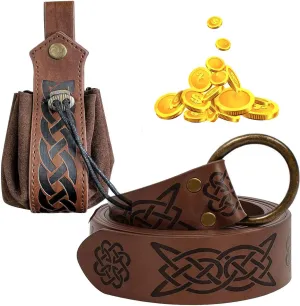 Belt Pouch Waist Bag Fanny Pack Medieval Vintage Leather Pouch Cellphone Holder Holster Carry Belt Purse Pocket Casual Hiking Festival Renaissance Faire Costume Props Travel Wallet (Brown)