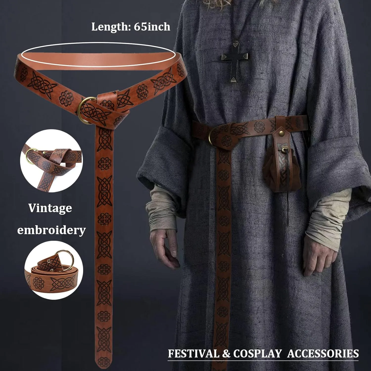Belt Pouch Waist Bag Fanny Pack Medieval Vintage Leather Pouch Cellphone Holder Holster Carry Belt Purse Pocket Casual Hiking Festival Renaissance Faire Costume Props Travel Wallet (Brown)