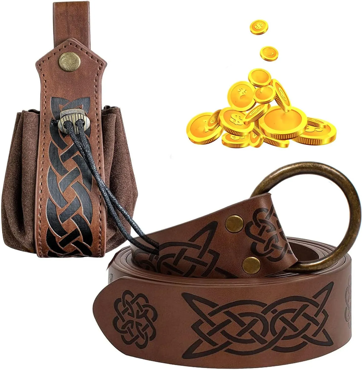 Belt Pouch Waist Bag Fanny Pack Medieval Vintage Leather Pouch Cellphone Holder Holster Carry Belt Purse Pocket Casual Hiking Festival Renaissance Faire Costume Props Travel Wallet (Brown)