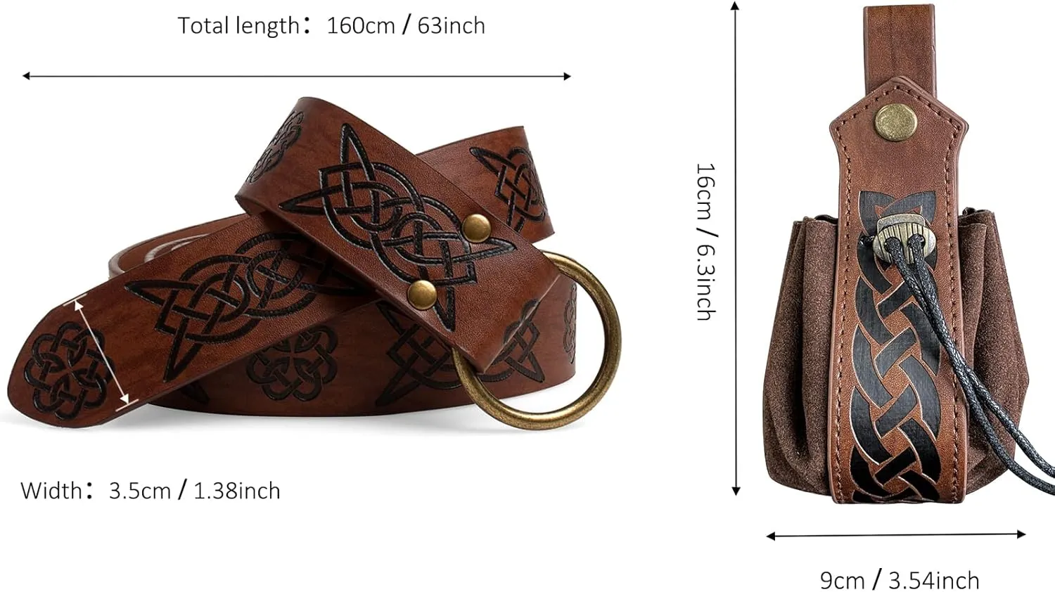 Belt Pouch Waist Bag Fanny Pack Medieval Vintage Leather Pouch Cellphone Holder Holster Carry Belt Purse Pocket Casual Hiking Festival Renaissance Faire Costume Props Travel Wallet (Brown)