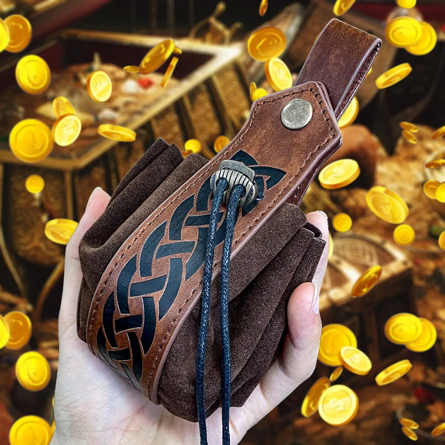 Belt Pouch Waist Bag Fanny Pack Medieval Vintage Leather Pouch Cellphone Holder Holster Carry Belt Purse Pocket Casual Hiking Festival Renaissance Faire Costume Props Travel Wallet (Brown)