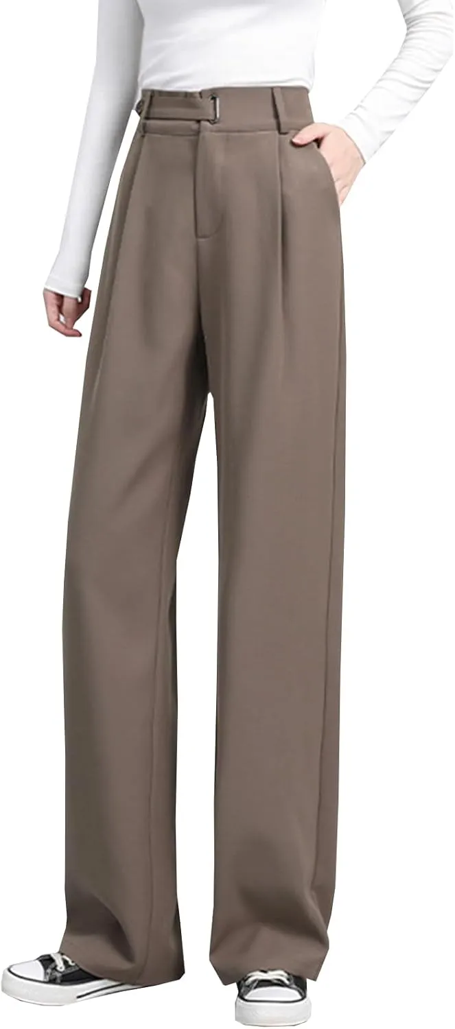 Betusline Women's Wide Leg Long Dress Pants High Waisted Business Casual Straight Office Trousers.X-Small-XX-Large