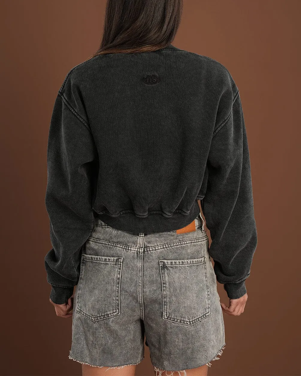 Black Cropped V-Neck Sweatshirt