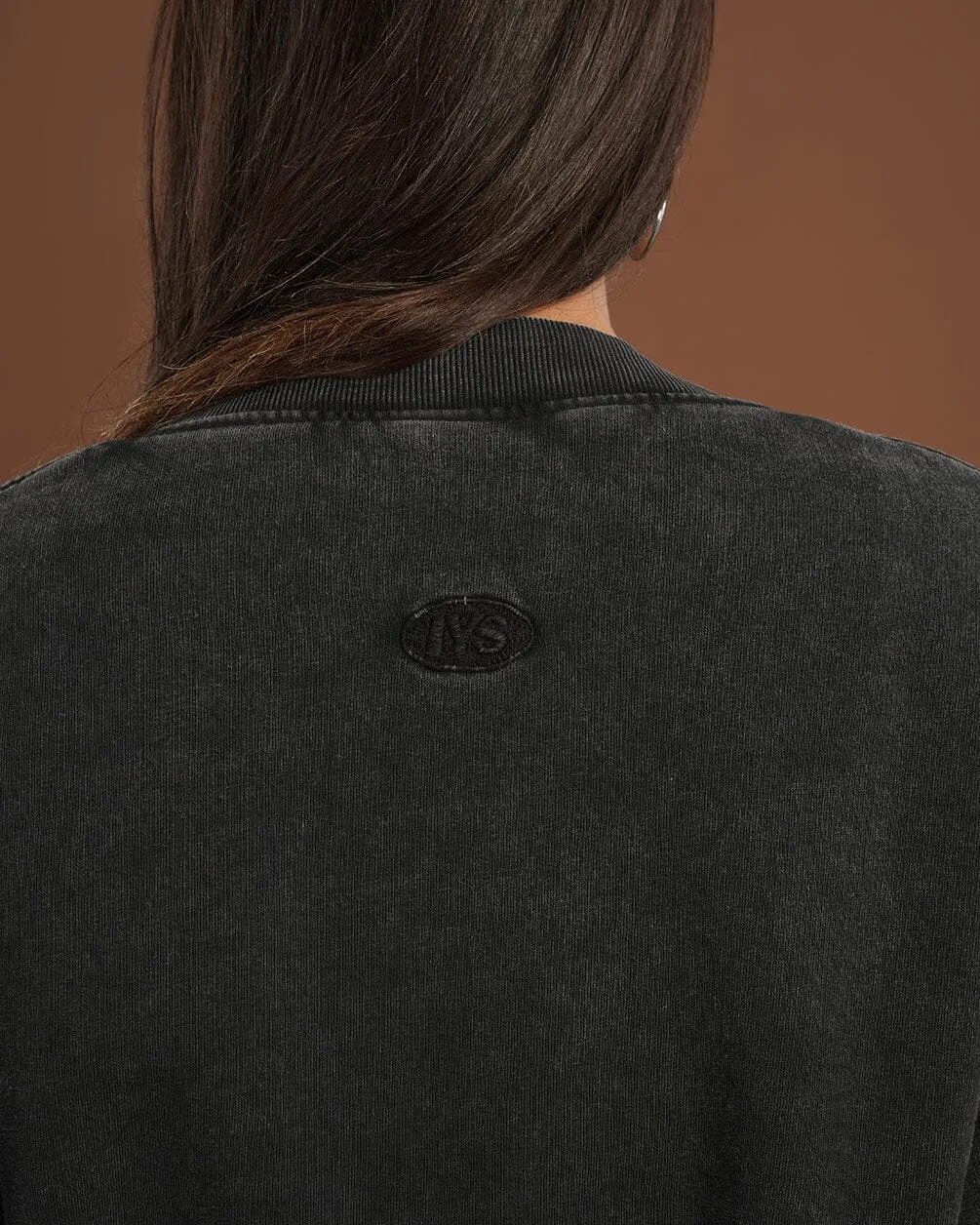 Black Cropped V-Neck Sweatshirt