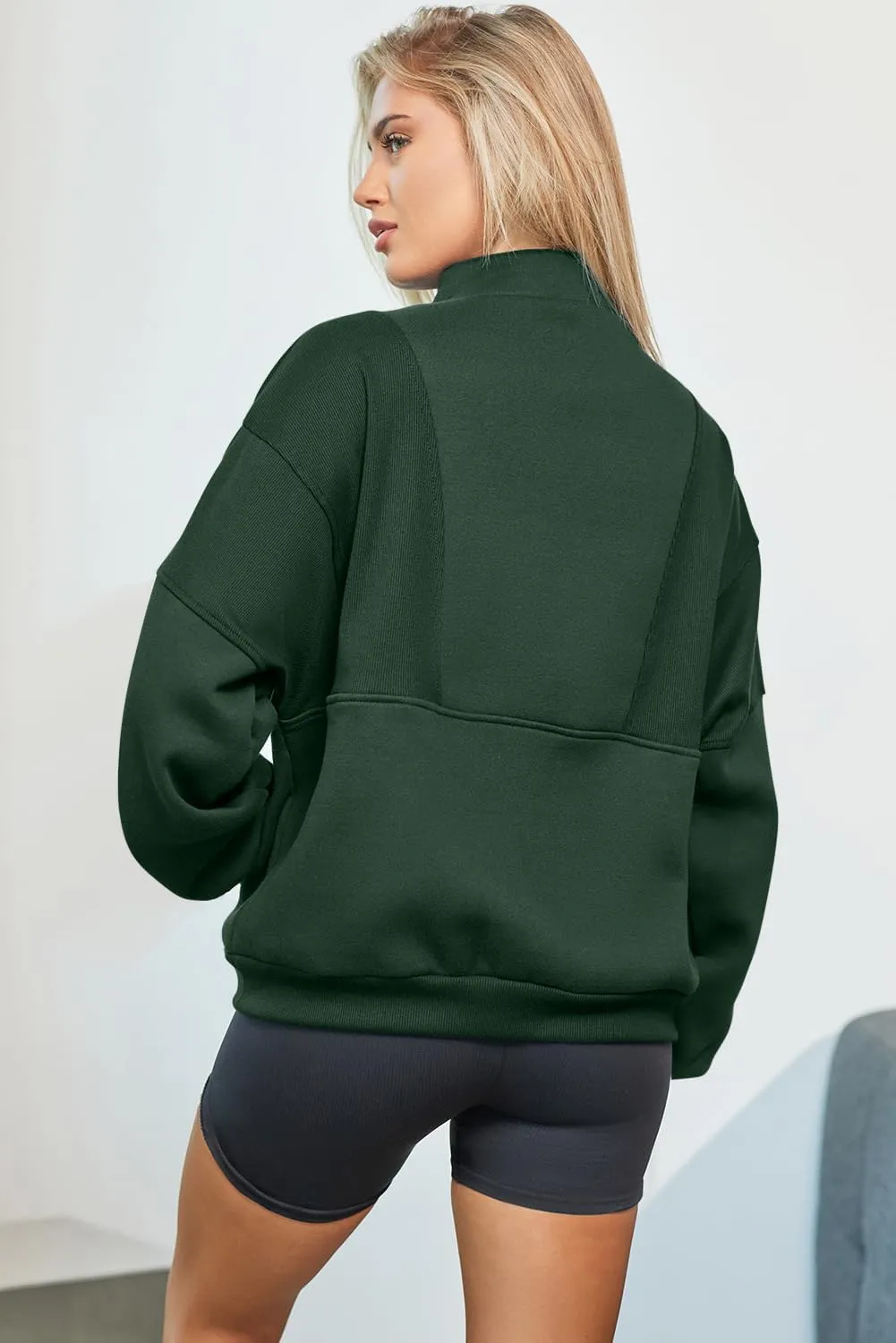 BLENCOT Women Half Zip Oversized Sweatshirts Long Sleeve Fleece Trendy Cropped Pullover Workout Warm Tops With Pockets S-2XL