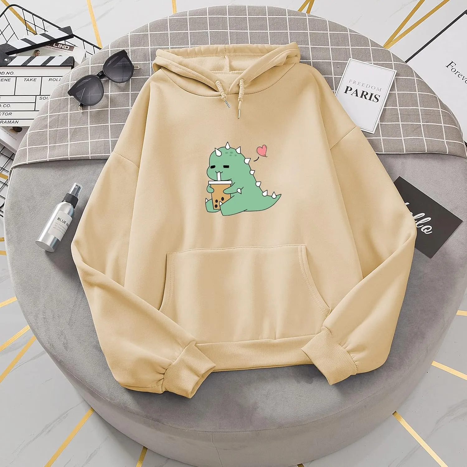 Bobeutou Cute Dinosaur Hoodie for Women Hooded Sweatshirt Long Sleeve Hoodies for Teen Girls Aesthetic Tops with Pocket