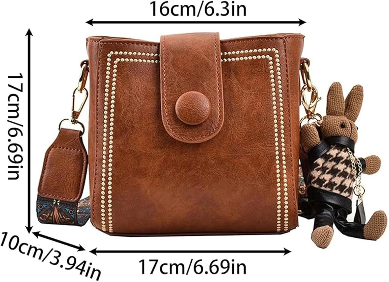 Bootara Bucket Bag, women's vintage bunny charm bucket bag, retro water buckets shoulder crossbody tote bags
