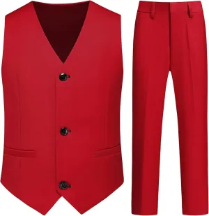 Boy Suits 2 Piece Slim Fit Formal Set with Vest Pants for Kids Wedding Ring Bearer Party Dresswear Outfit