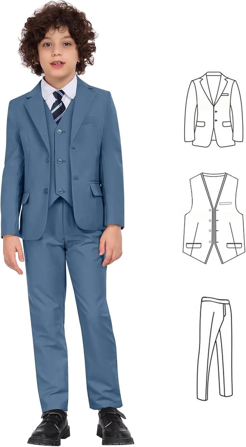 Boys Formal Suit Set Kids 3 Piece Suit Jacket Vest Pants Set Toddler Ring Bearer Outfit Wedding Prom Tuxedo Suits