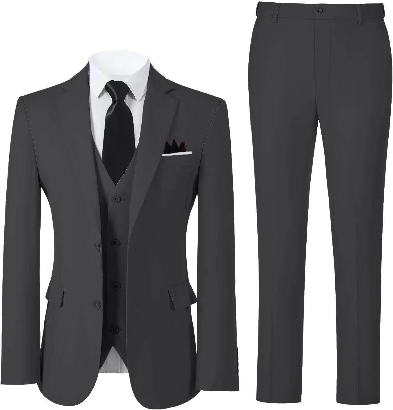 Boys Formal Suit Set with Dress Shirt Tie and Pocket Square, Adjustable Waist