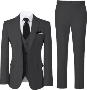 Boys Formal Suit Set with Dress Shirt Tie and Pocket Square, Adjustable Waist