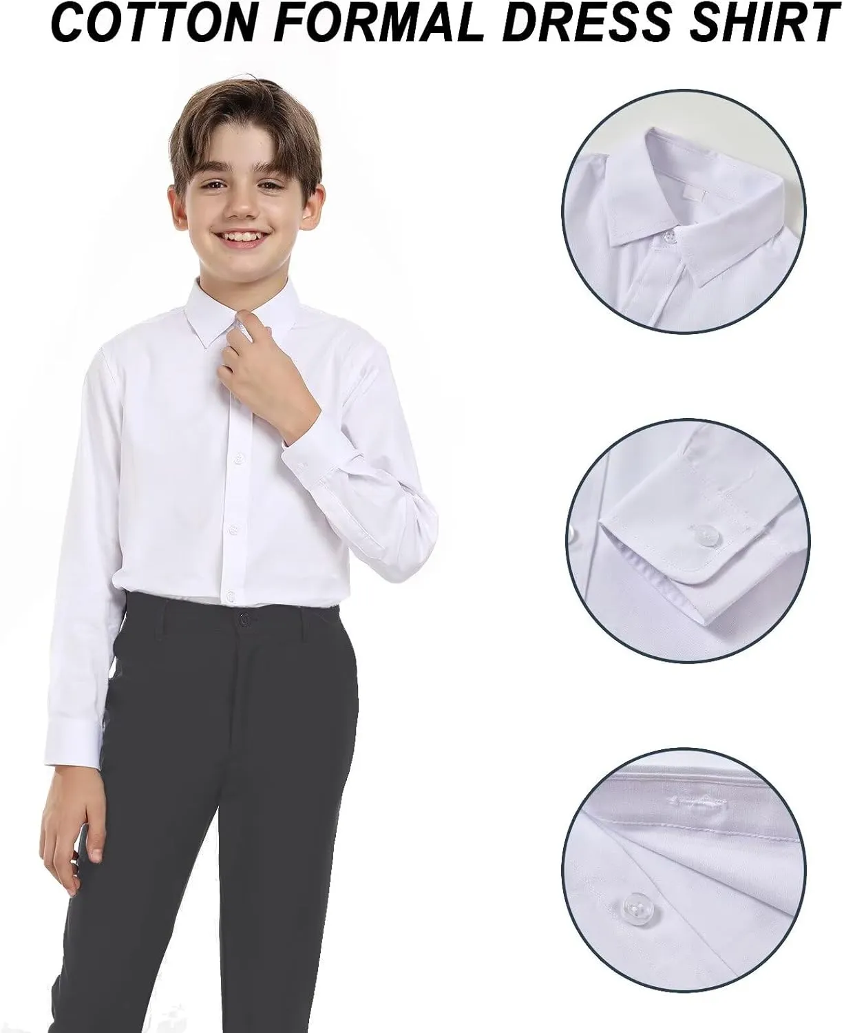 Boys Formal Suit Set with Dress Shirt Tie and Pocket Square, Adjustable Waist