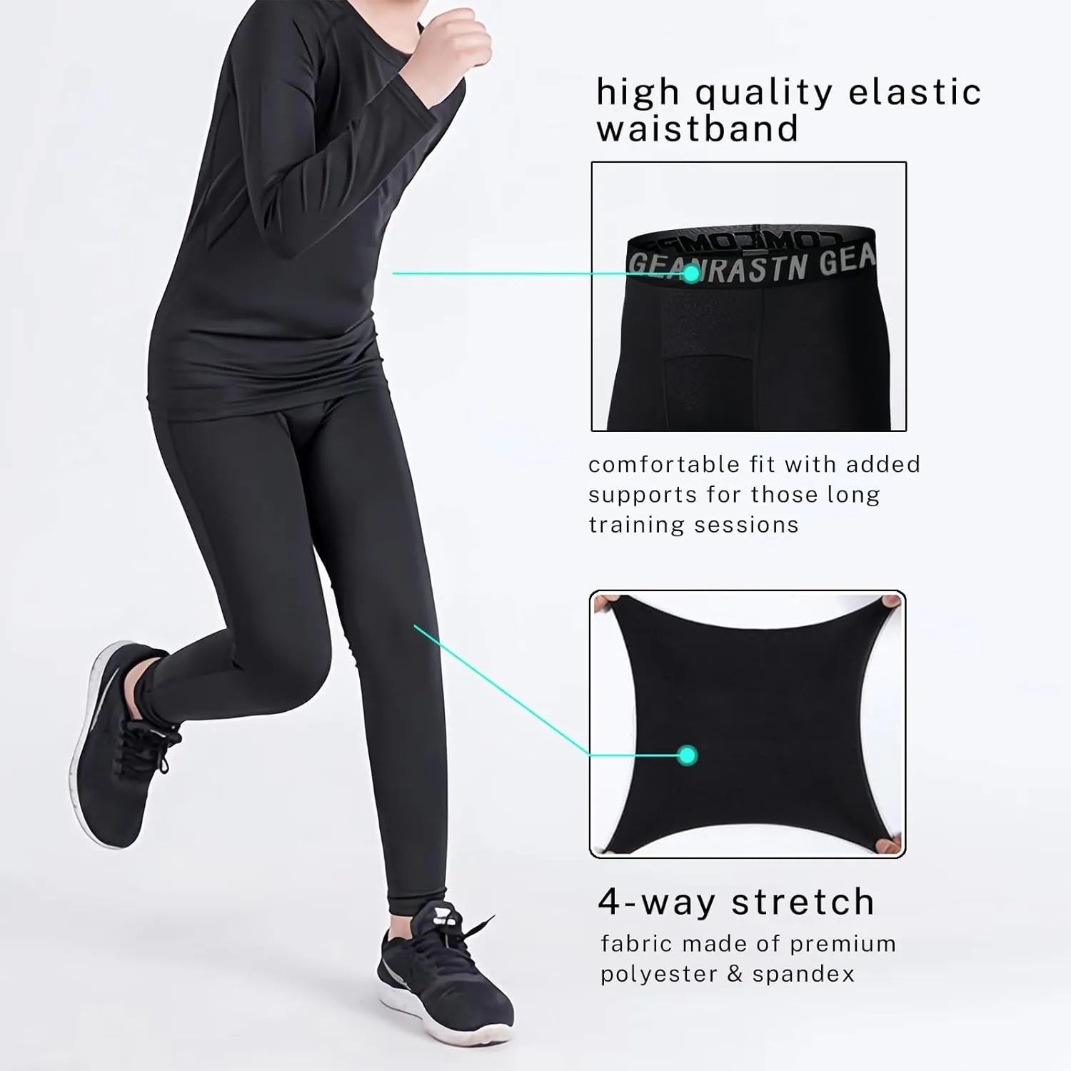 Boys Leggings Quick Dry Youth Compression Pants Tights Athletic Pants Sports for Kids