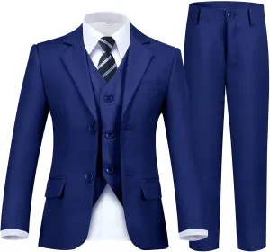 Boy's Suit Formal Slim Fit 5 Pieces Suit Set Blazer Vest Pants with Adjustable Waist Shirt with Tie