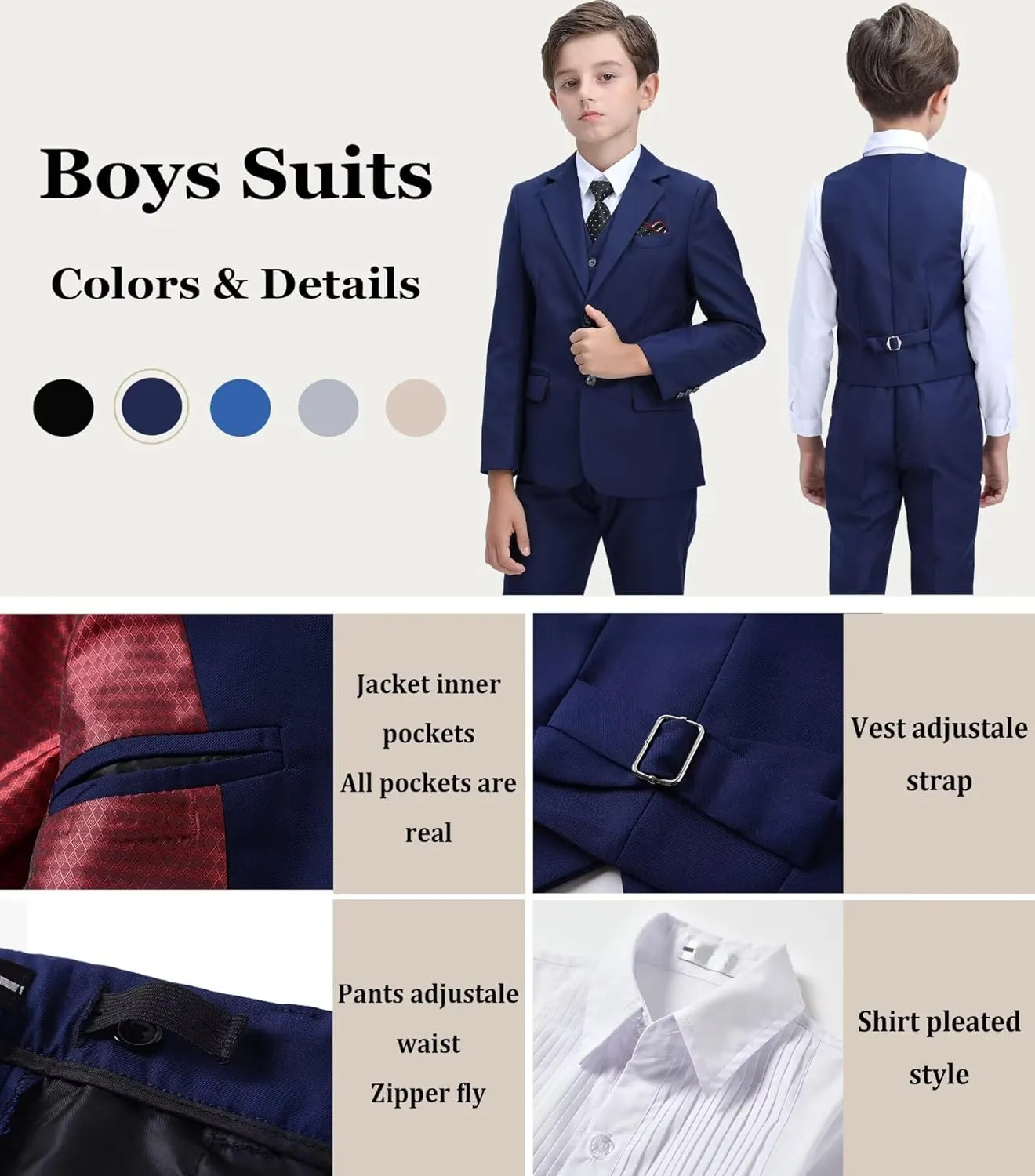 Boys Suit Kids Tuxedo Suits for Boys Adjustable Waist Vest Pants Suspenders Set Wedding Christmas Outfits