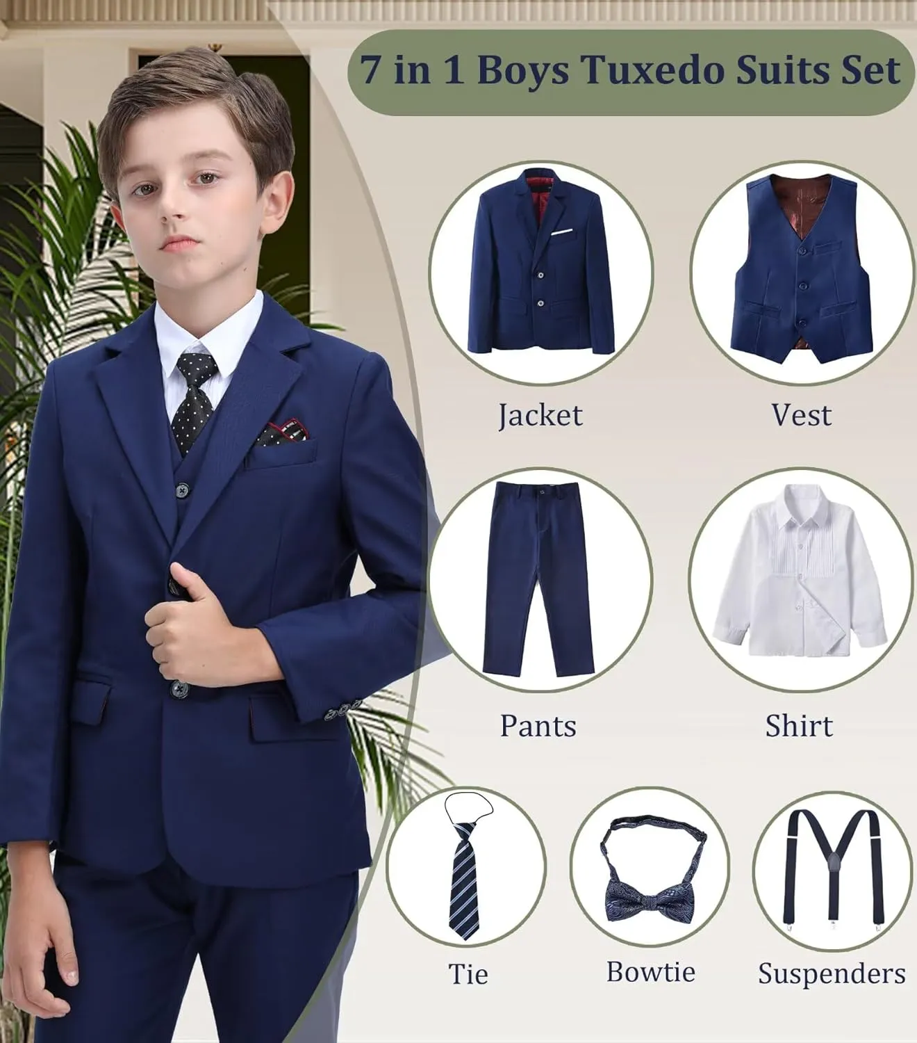 Boys Suit Kids Tuxedo Suits for Boys Adjustable Waist Vest Pants Suspenders Set Wedding Christmas Outfits
