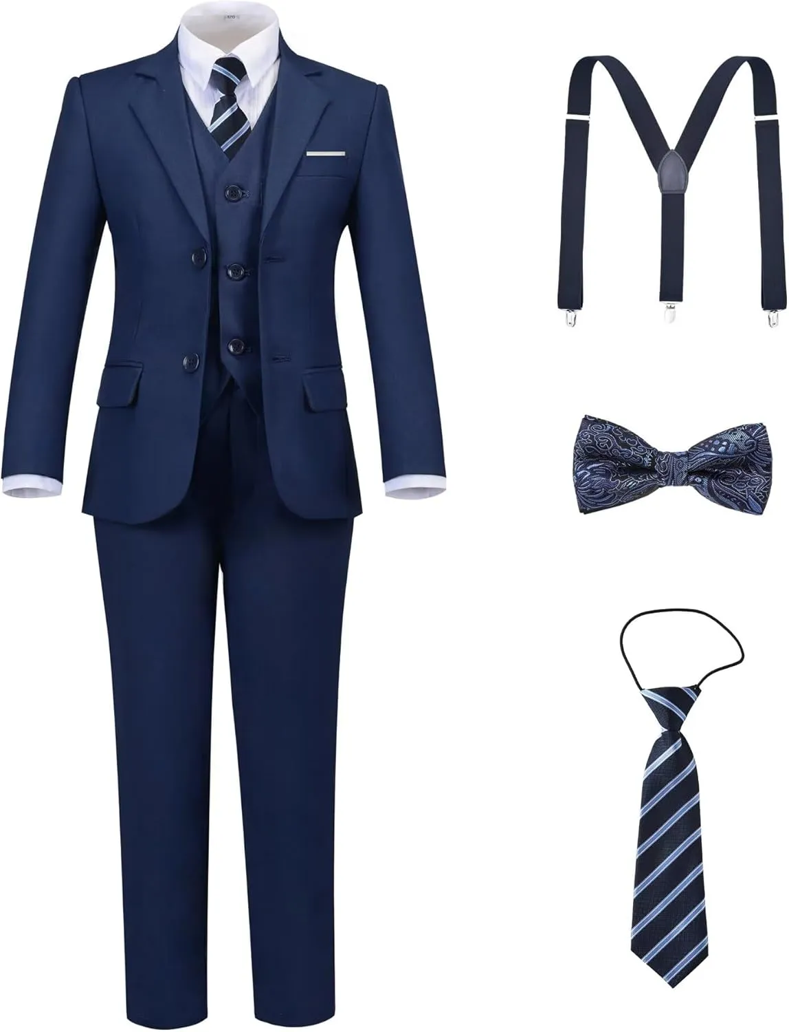 Boys Suit Kids Tuxedo Suits for Boys Adjustable Waist Vest Pants Suspenders Set Wedding Christmas Outfits