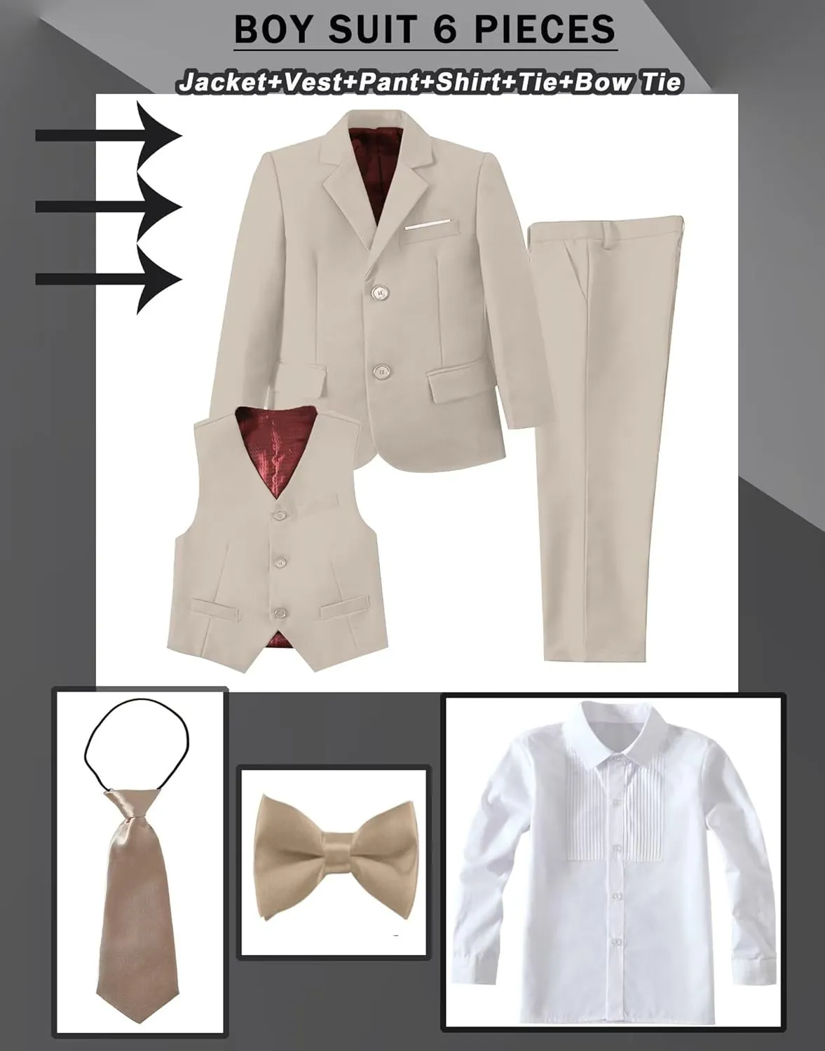 Boys Suit Set Slim Fit Kids Formal Suits Toddler Tuxedo Wedding Prom Classic Suits for Boy Teen Black Blue Dress Outfit