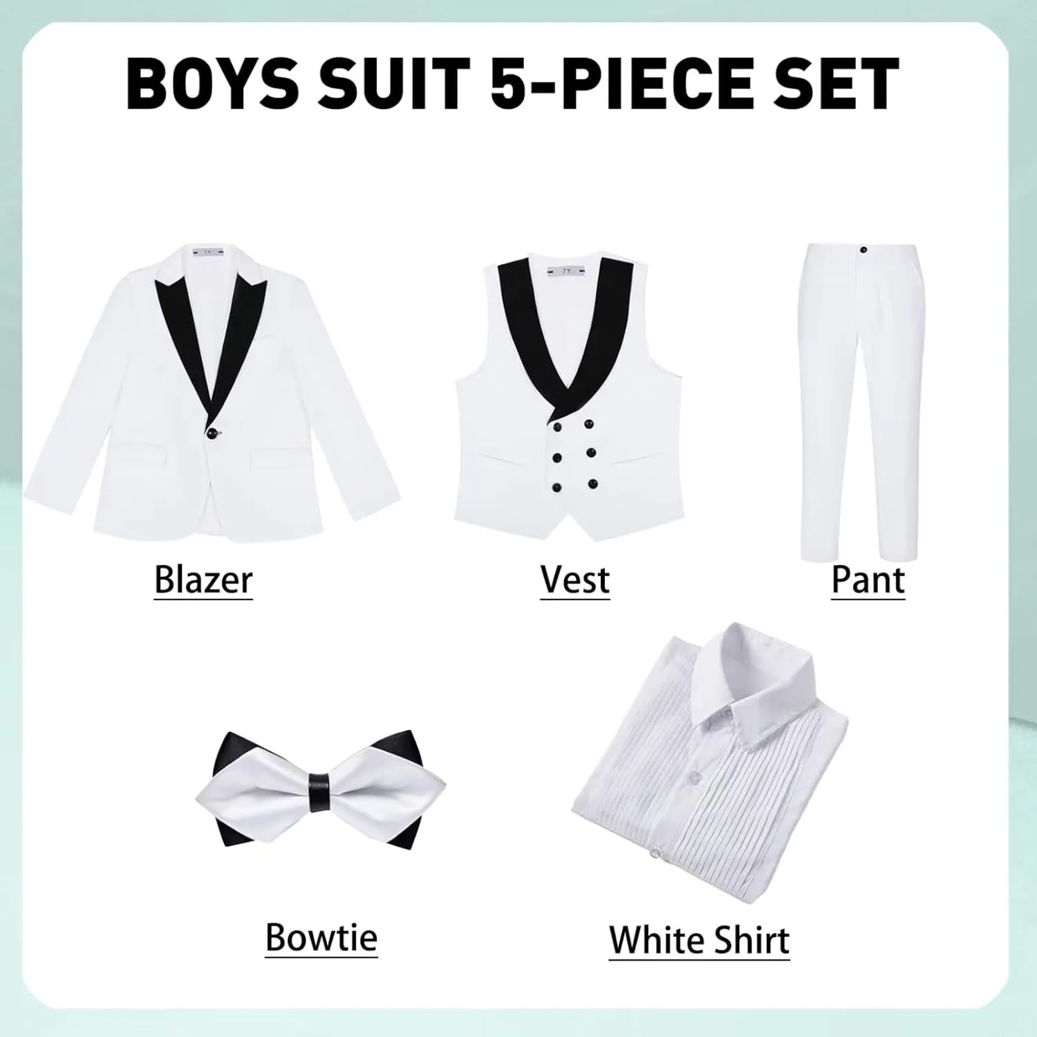 Boys Suits Slim Fit 5 Piece Toddler Tuxedo Suit Set for Teen Boy Formal Dress Clothes Peaked Lapel Kids Wedding Outfit