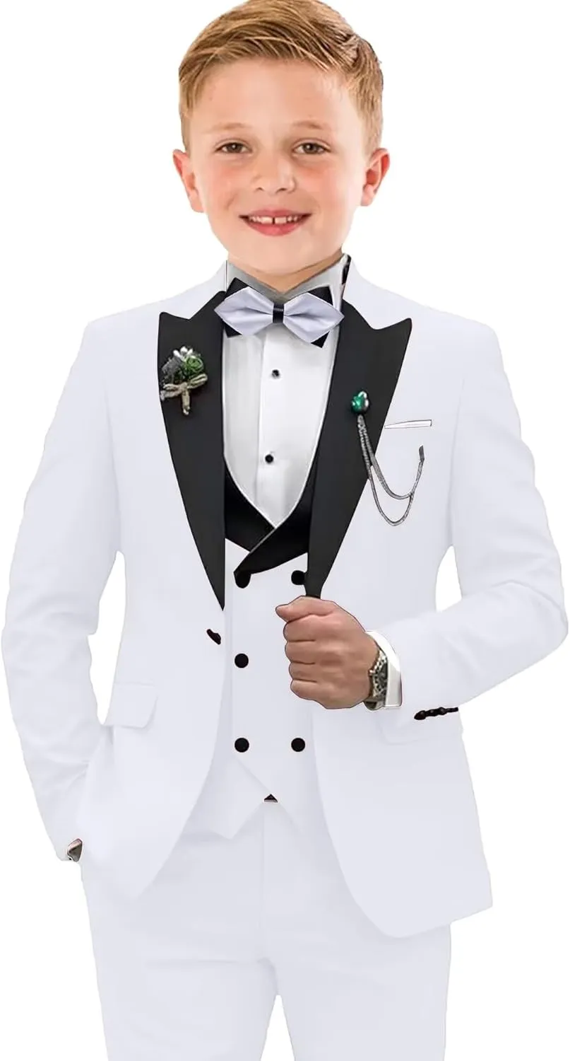 Boys Suits Slim Fit 5 Piece Toddler Tuxedo Suit Set for Teen Boy Formal Dress Clothes Peaked Lapel Kids Wedding Outfit