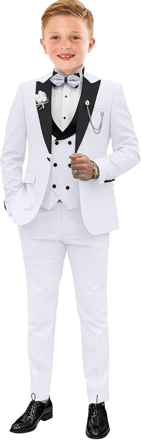 Boys Suits Slim Fit 5 Piece Toddler Tuxedo Suit Set for Teen Boy Formal Dress Clothes Peaked Lapel Kids Wedding Outfit