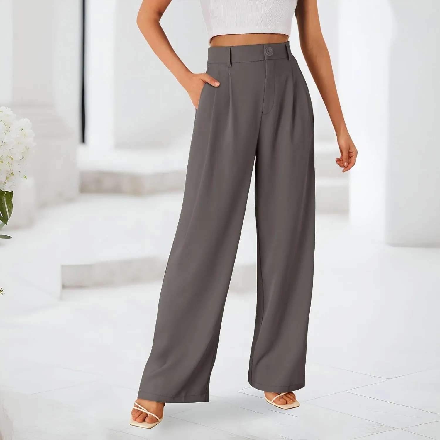 Business Casual Pants for Women Long Women Straight Leg High Waist Pants Going Out Walking Loose Fit Work Trousers