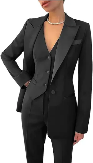 Business Women Suits 3 Piece Office Suit Set Slim Fit Blazer Vest Pants for Women