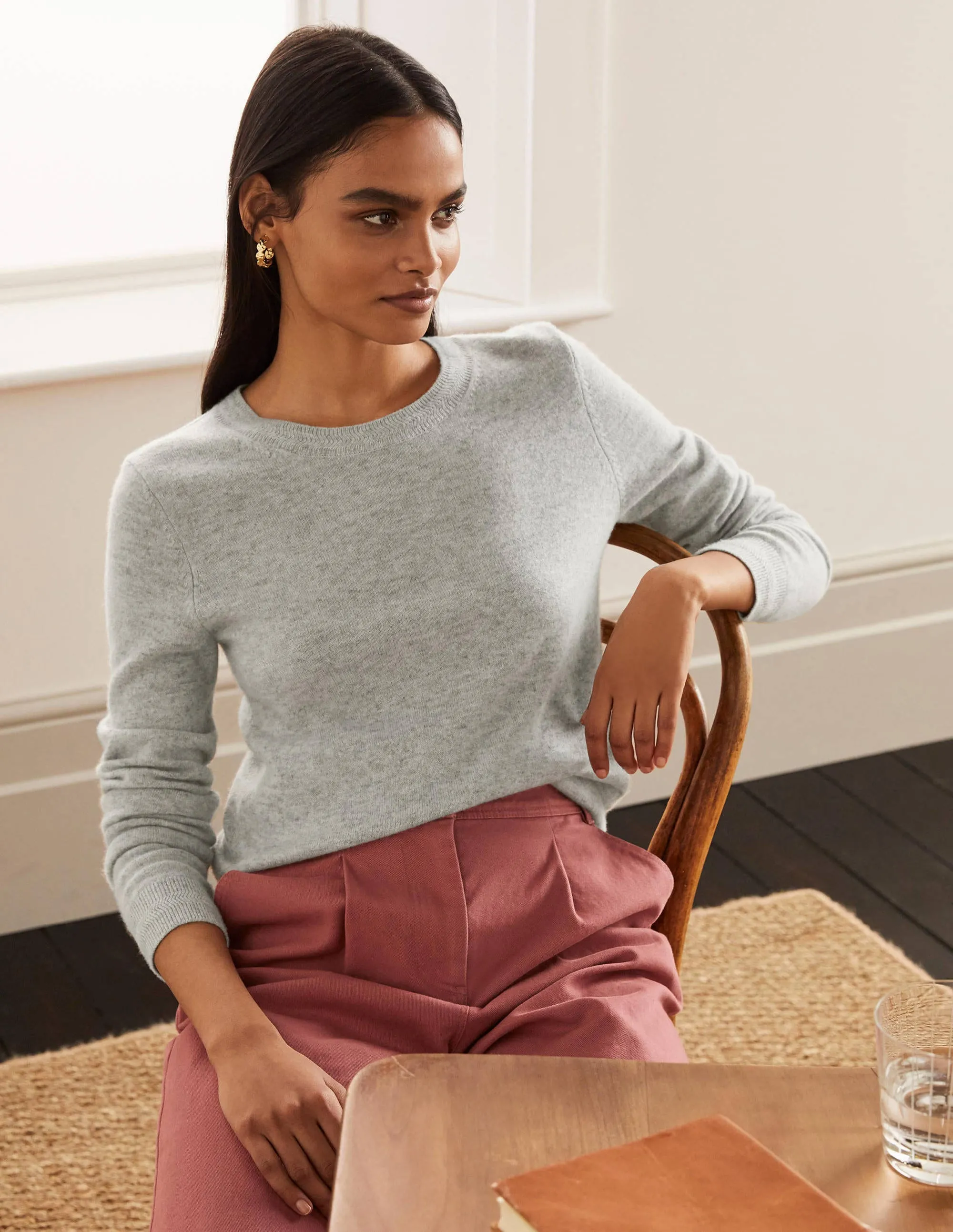 Cashmere Crew Neck Jumper-Grey Melange