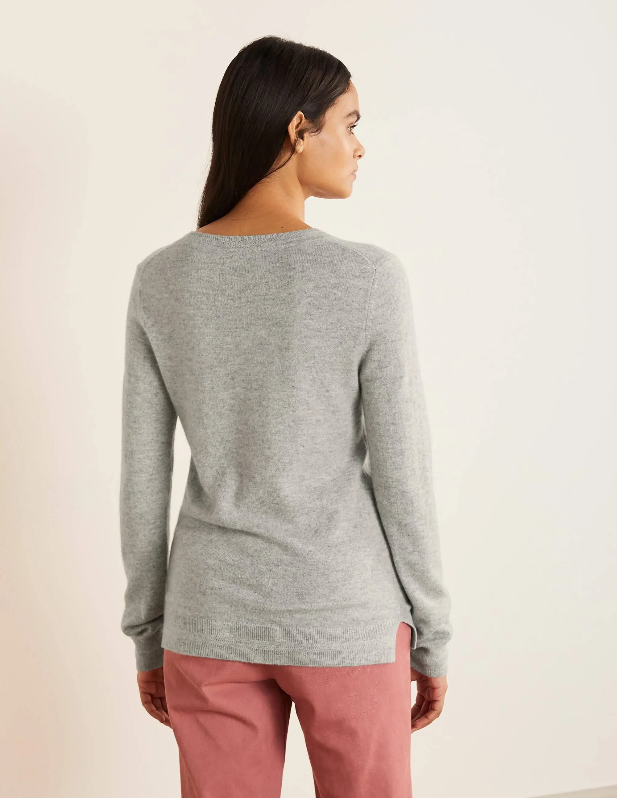 Cashmere Crew Neck Jumper-Grey Melange