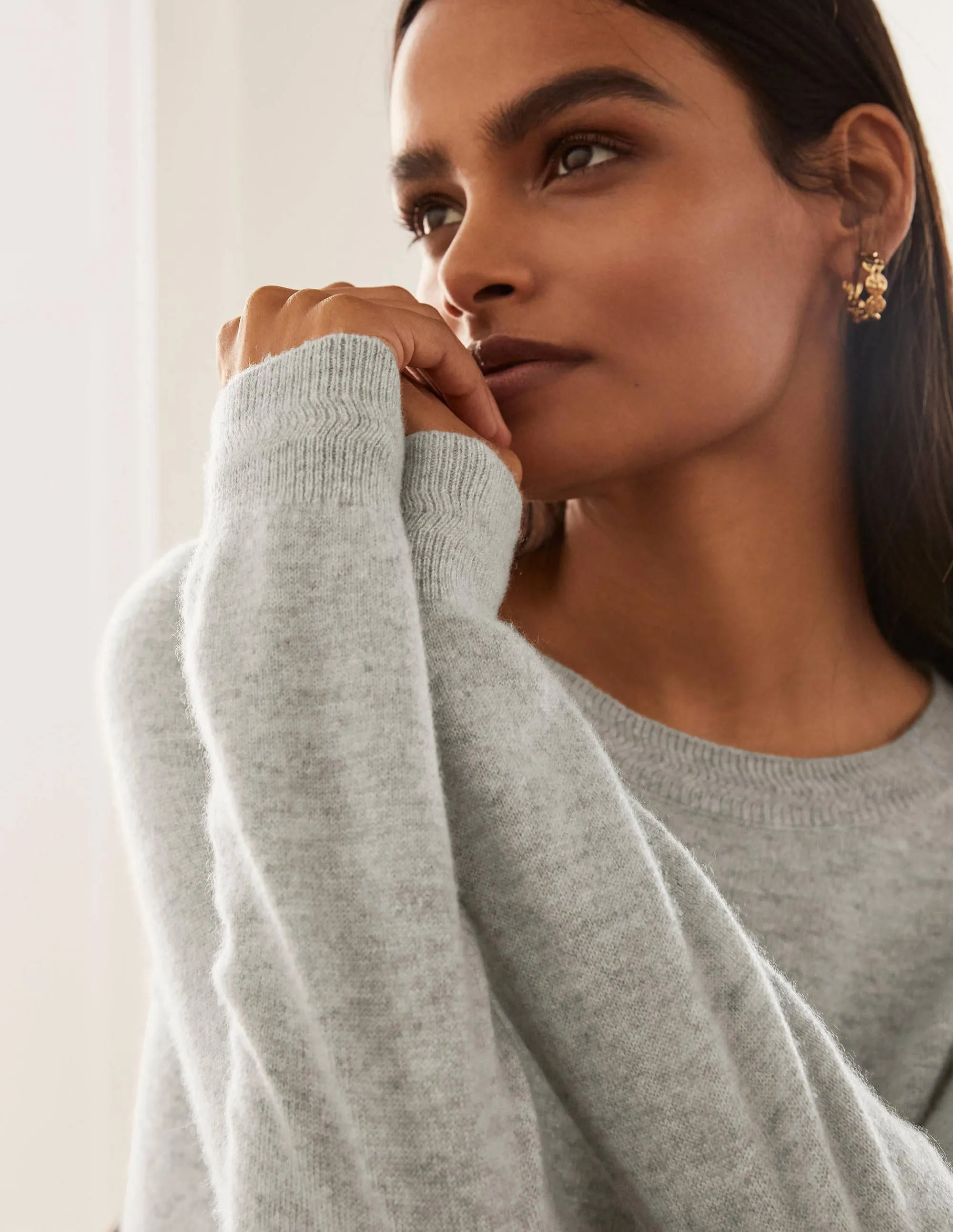 Cashmere Crew Neck Jumper-Grey Melange