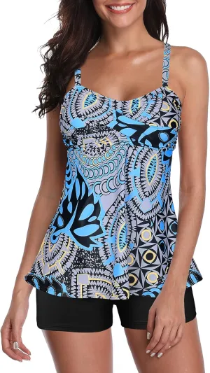 Century Star 2025 Two Piece Womens Tankini Swimsuits Modest Tankini Bathing Suit Tops with Shorts Tummy Control Swimwear