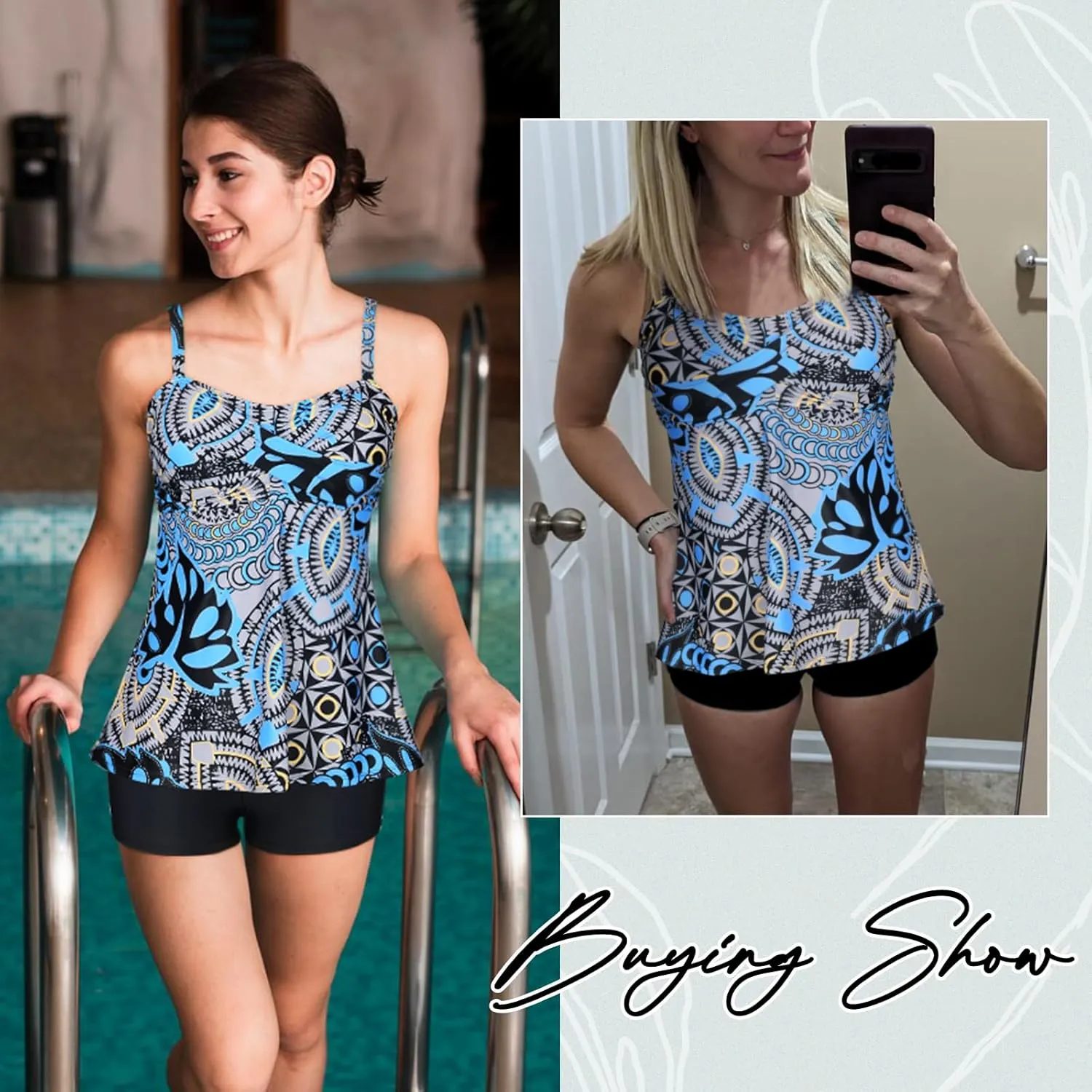 Century Star 2025 Two Piece Womens Tankini Swimsuits Modest Tankini Bathing Suit Tops with Shorts Tummy Control Swimwear