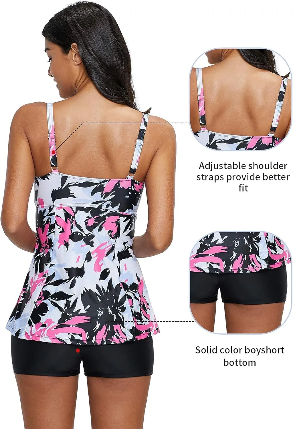 Century Star 2025 Two Piece Womens Tankini Swimsuits Modest Tankini Bathing Suit Tops with Shorts Tummy Control Swimwear