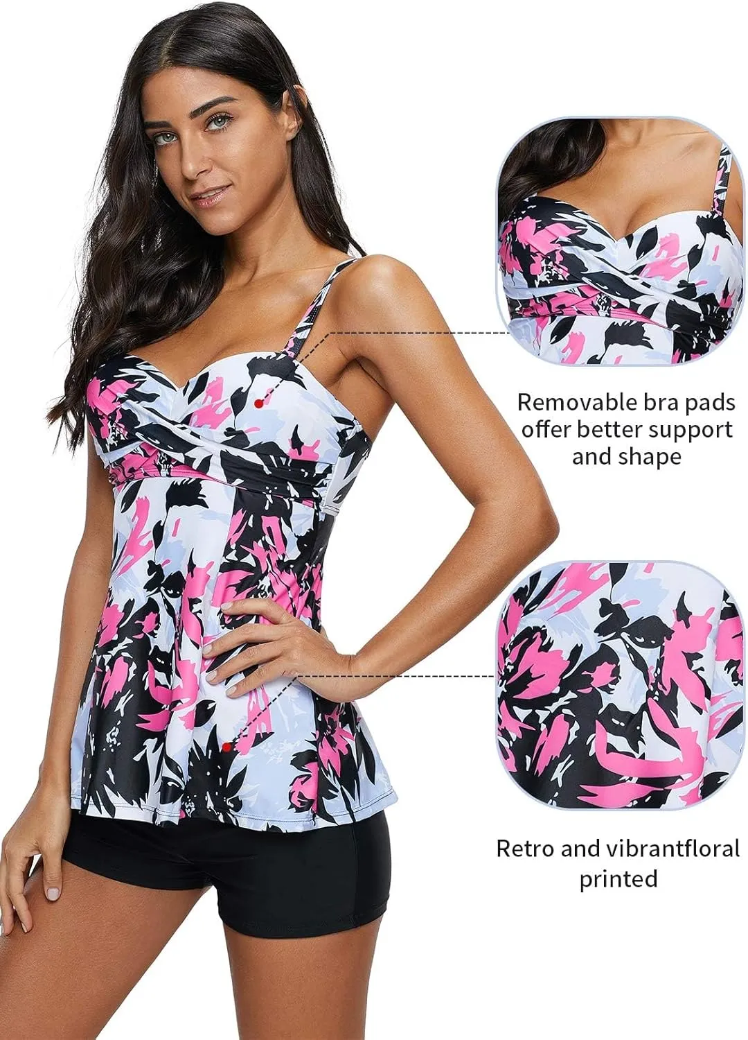 Century Star 2025 Two Piece Womens Tankini Swimsuits Modest Tankini Bathing Suit Tops with Shorts Tummy Control Swimwear
