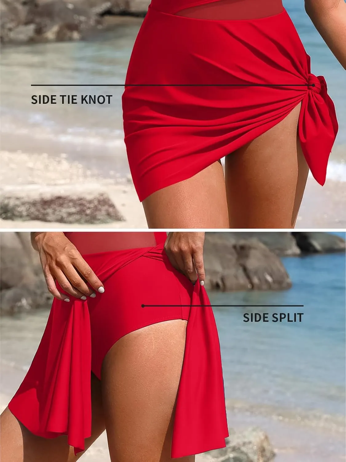 Charmo Womens One Piece Swimdress Swimsuit Side Tie Knot Swim Dresses Hollow Out Bathing Suit with Skirt Built-in Briefs