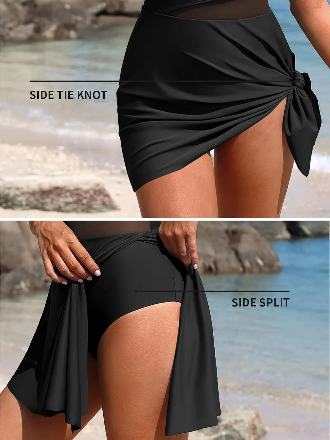 Charmo Womens One Piece Swimdress Swimsuit Side Tie Knot Swim Dresses Hollow Out Bathing Suit with Skirt Built-in Briefs