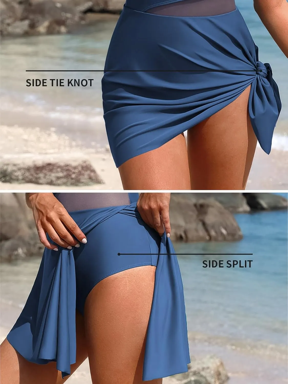 Charmo Womens One Piece Swimdress Swimsuit Side Tie Knot Swim Dresses Hollow Out Bathing Suit with Skirt Built-in Briefs