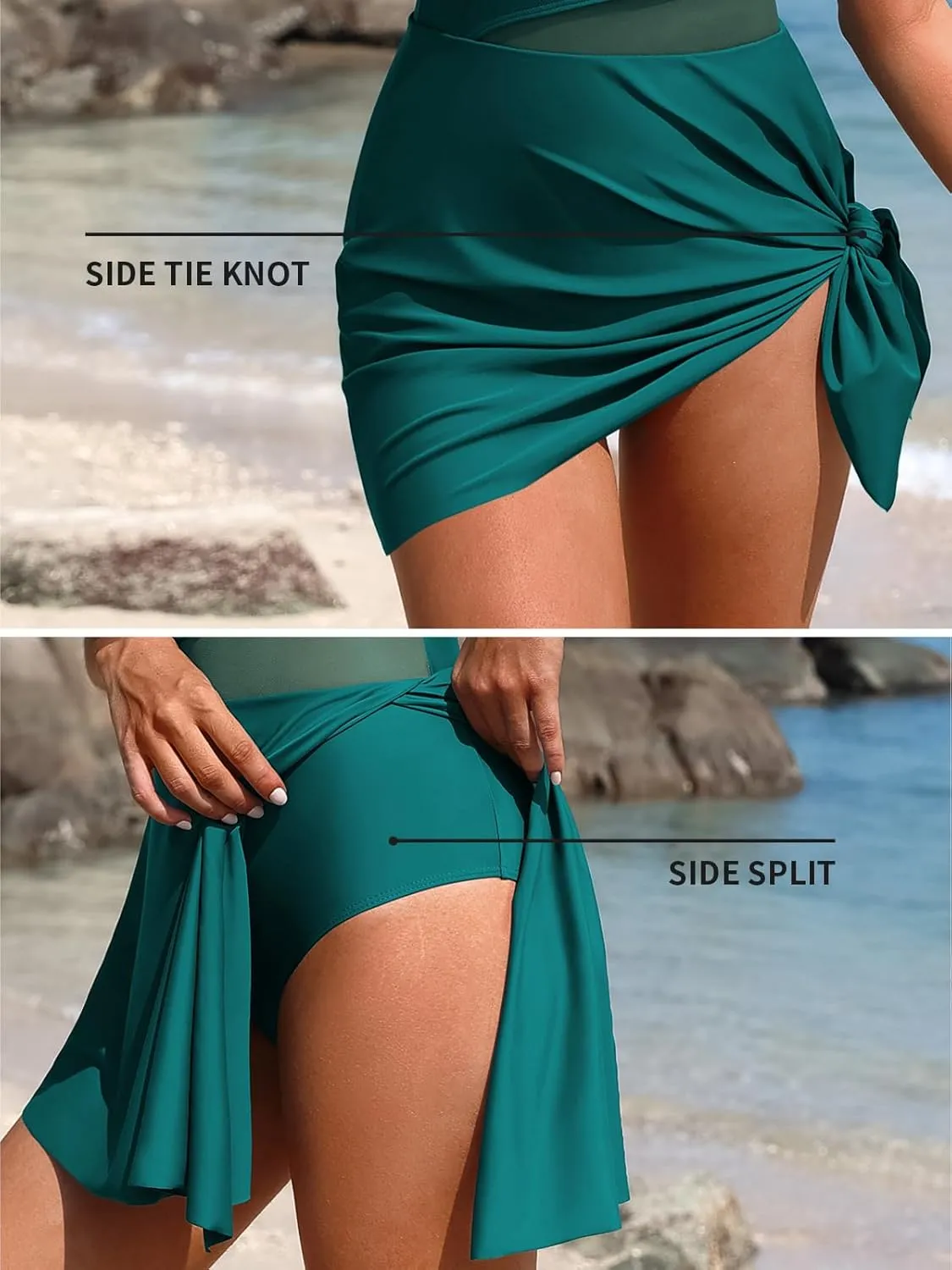 Charmo Womens One Piece Swimdress Swimsuit Side Tie Knot Swim Dresses Hollow Out Bathing Suit with Skirt Built-in Briefs