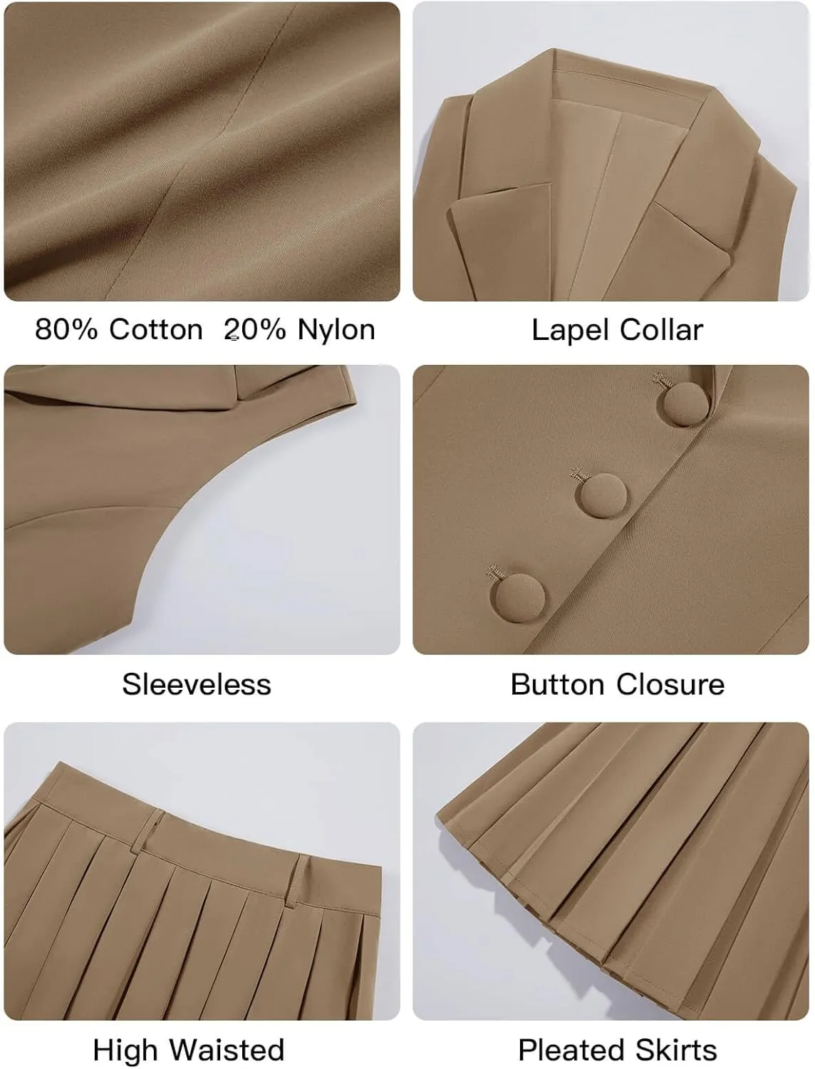 Cicy Bell Womens Summer 2 Piece Outfits V Neck Blazer Vest Matching Sets and Mini Pleated Skirts