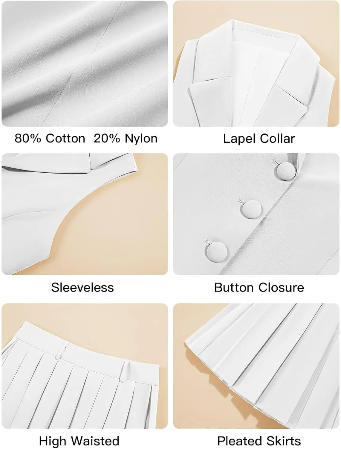 Cicy Bell Womens Summer 2 Piece Outfits V Neck Blazer Vest Matching Sets and Mini Pleated Skirts