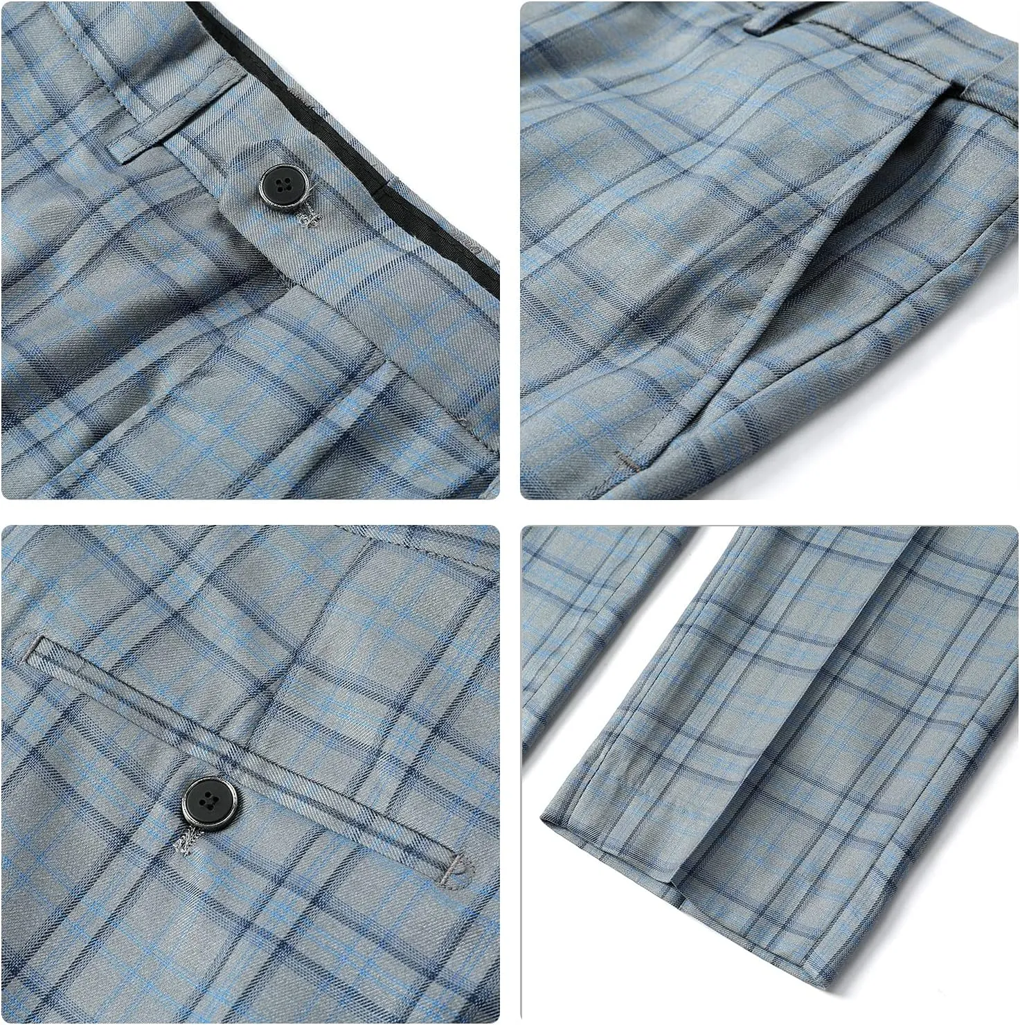 Cloudstyle Mens 2 PCS Plaid Suits Slim Formal Suit Checkered Blazer Jacket Pants