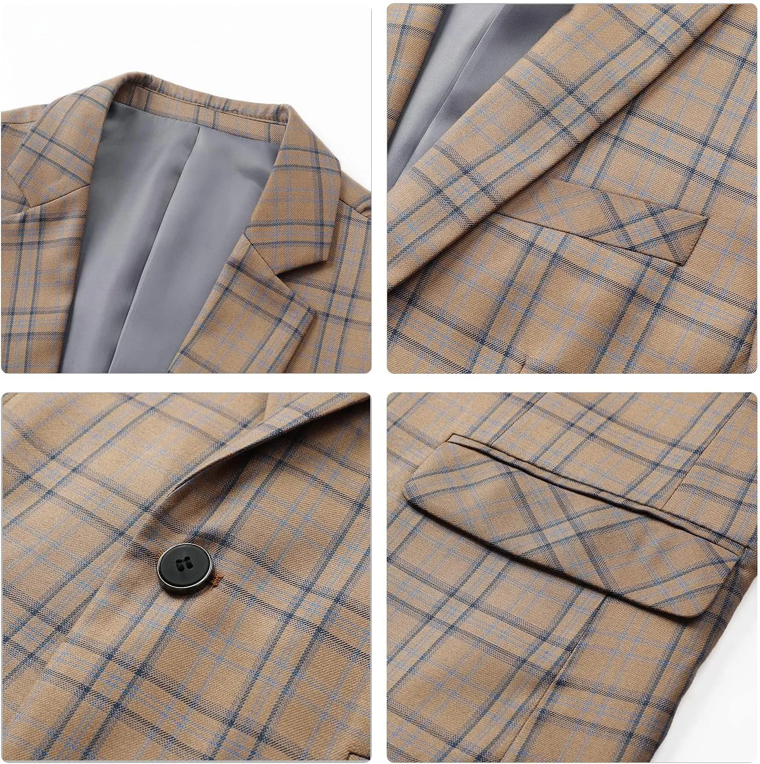 Cloudstyle Mens 2 PCS Plaid Suits Slim Formal Suit Checkered Blazer Jacket Pants