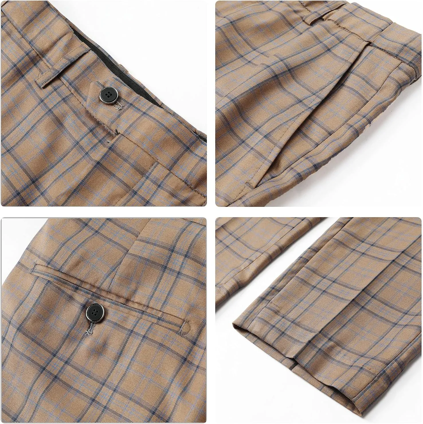 Cloudstyle Mens 2 PCS Plaid Suits Slim Formal Suit Checkered Blazer Jacket Pants
