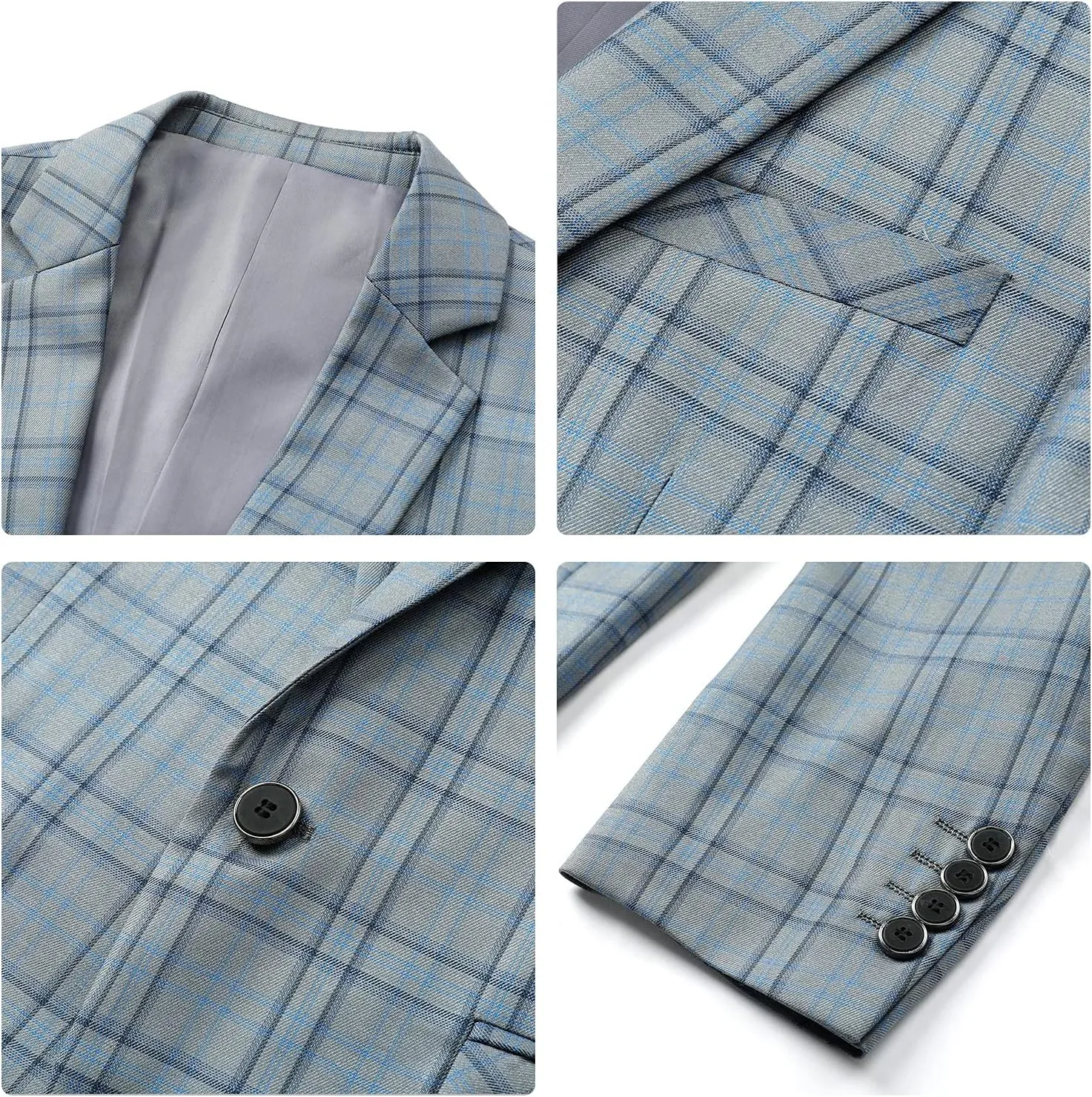 Cloudstyle Mens 2 PCS Plaid Suits Slim Formal Suit Checkered Blazer Jacket Pants