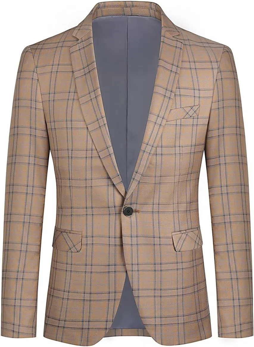 Cloudstyle Mens 2 PCS Plaid Suits Slim Formal Suit Checkered Blazer Jacket Pants