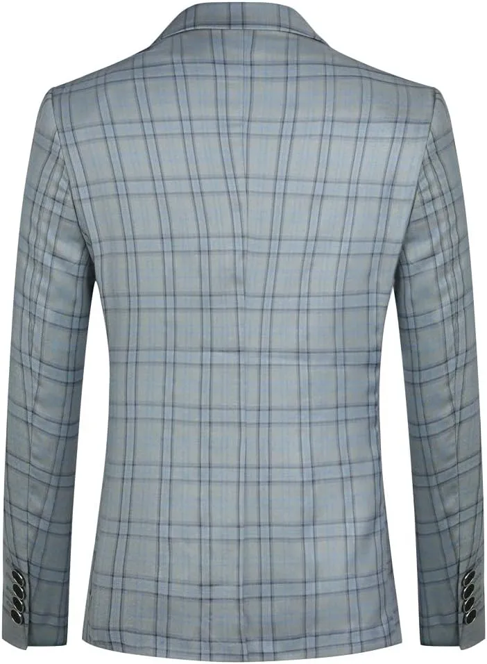 Cloudstyle Mens 2 PCS Plaid Suits Slim Formal Suit Checkered Blazer Jacket Pants