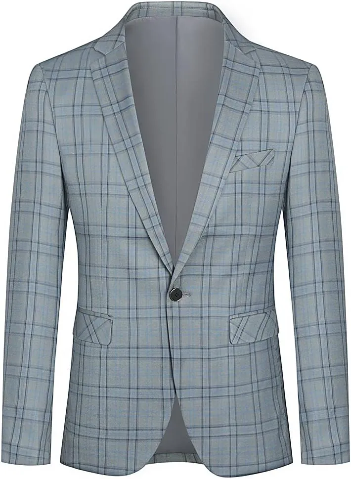 Cloudstyle Mens 2 PCS Plaid Suits Slim Formal Suit Checkered Blazer Jacket Pants