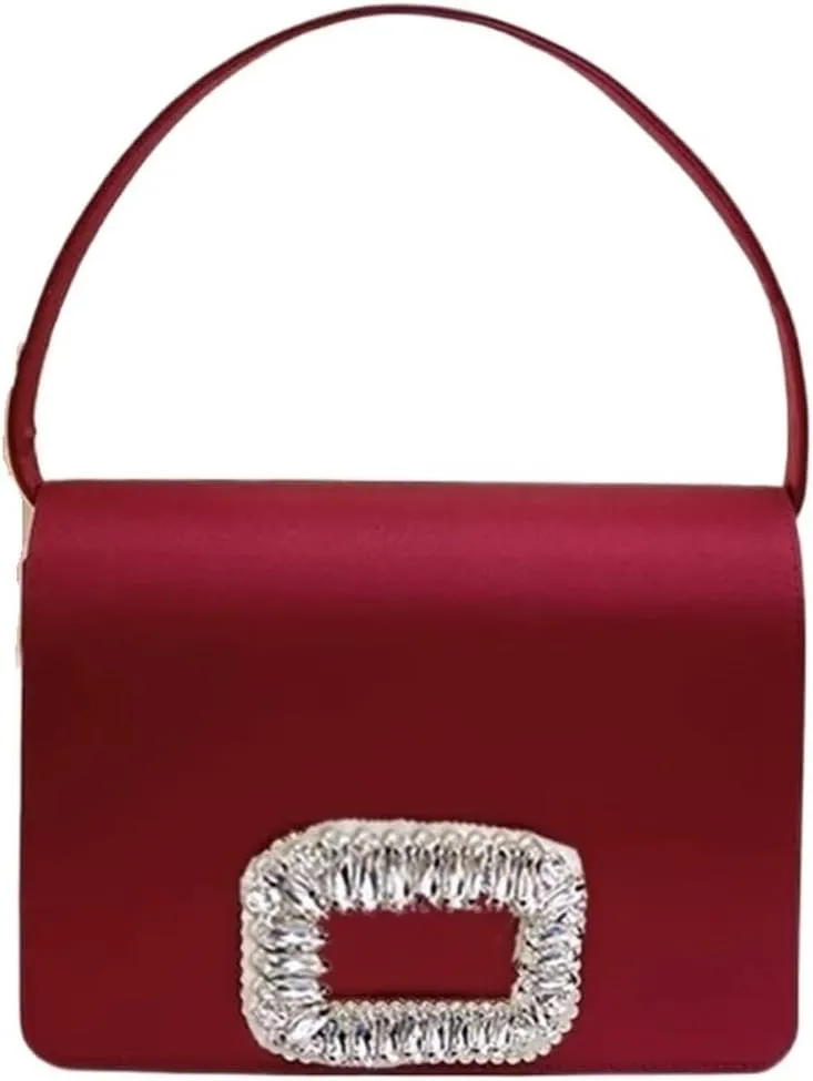 Clutch Purses for Women Elegant Diamond Square Button Women's Evening Bag Rhinestone Satin Clutch Purse with Chain Shoulder Strap